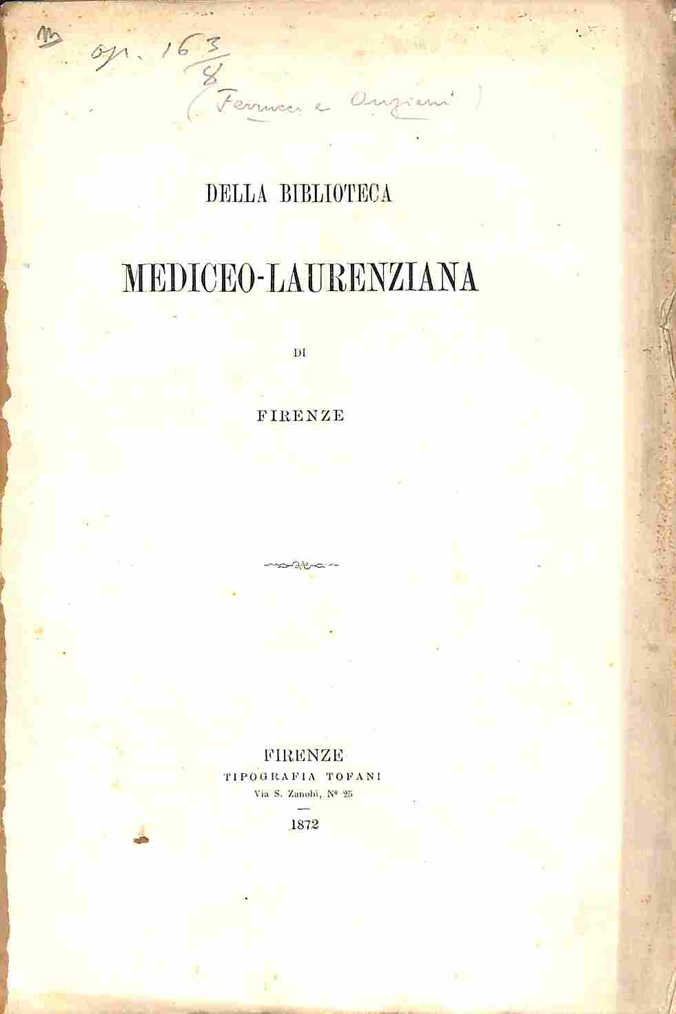 Della biblioteca mediceo-laurenziana di Firenze